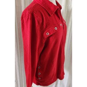 J33  Breckenridge red textured fabric zip-up jacket w silver eyelet accents Sz L